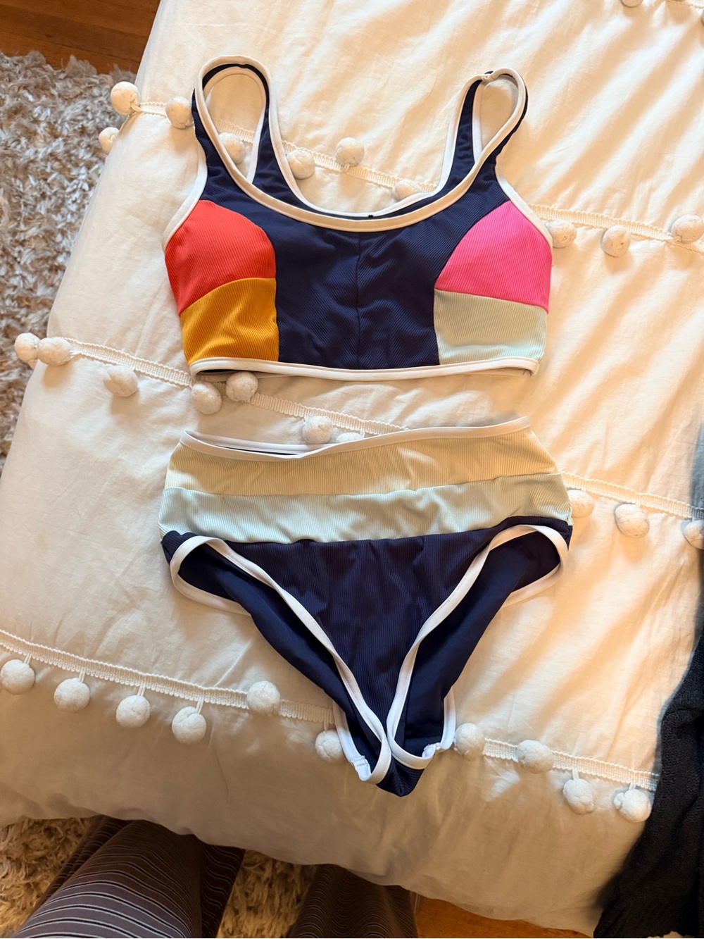 Rip Curl Colorblock Navy Bikini Top & High Waist Bottoms